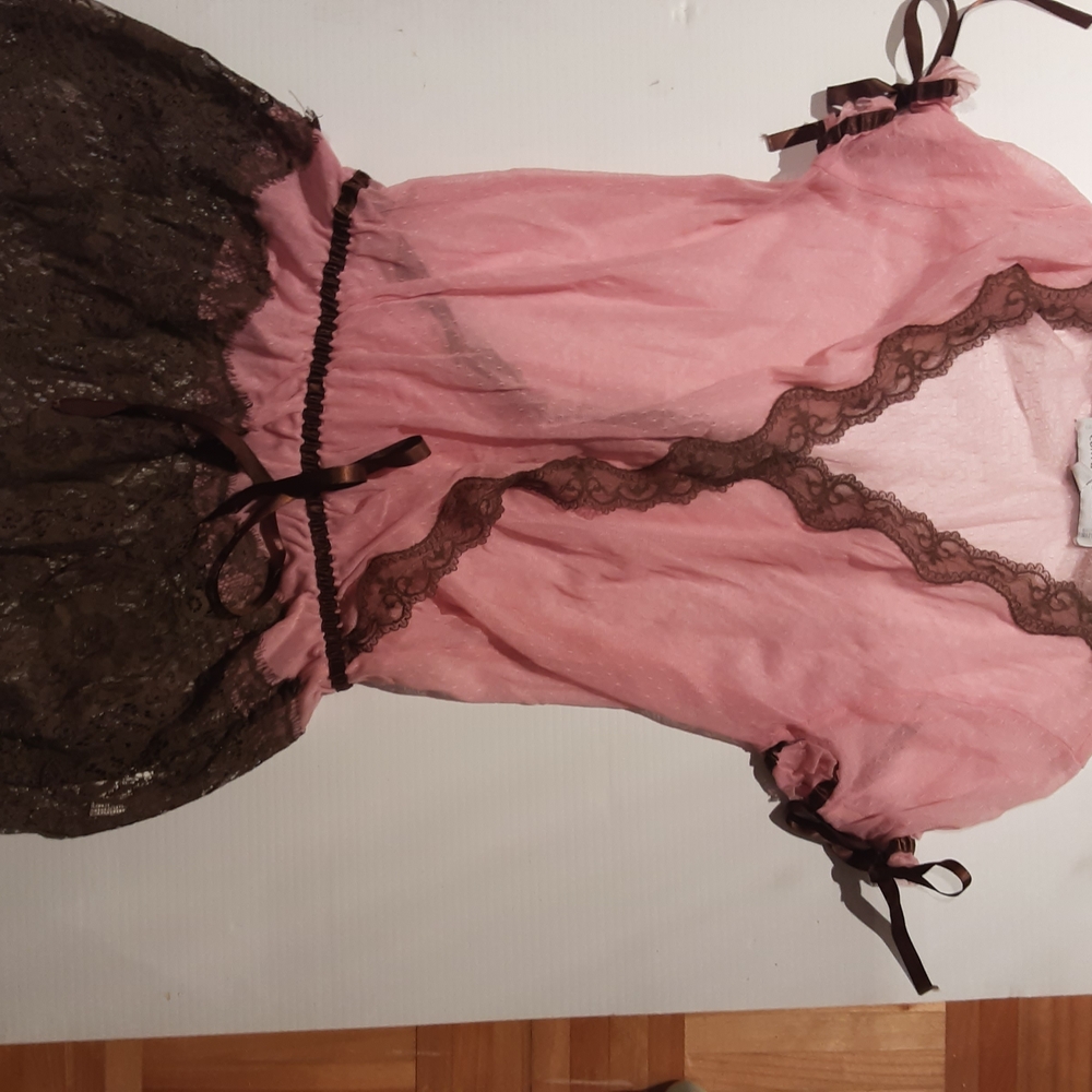 Chic Pink and Brown Lace Chemise